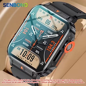 SENBONO Smart Watch for Men – Bluetooth Calling, 340mAh Battery, Sports & Notifications