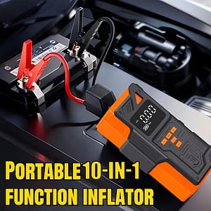 JKUOO 10-in-1 Heavy-Duty Jump Starter – Multi-Function Car Battery Booster with 150 PSI Air Pump, LED Flashlight & USB Charging